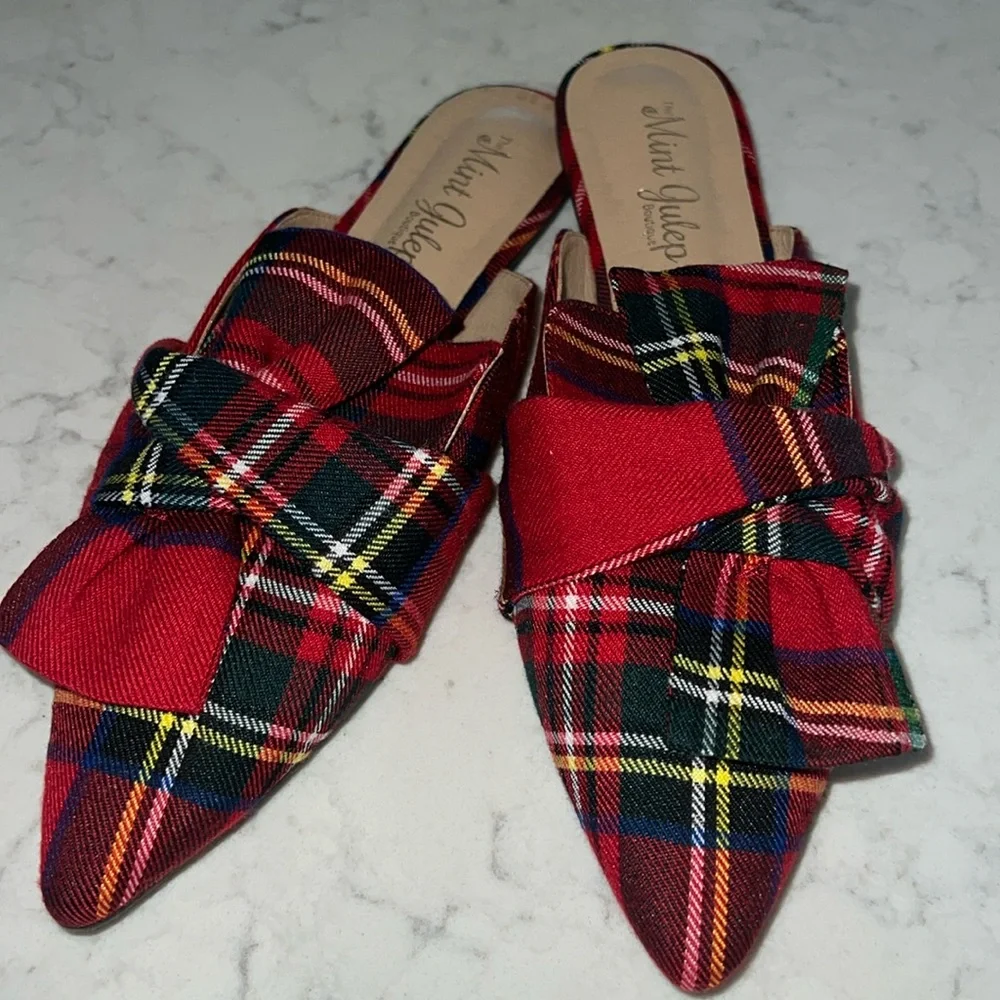 Mint Julep Under The Tree Red Plaid Mules - Picture 3 of 9